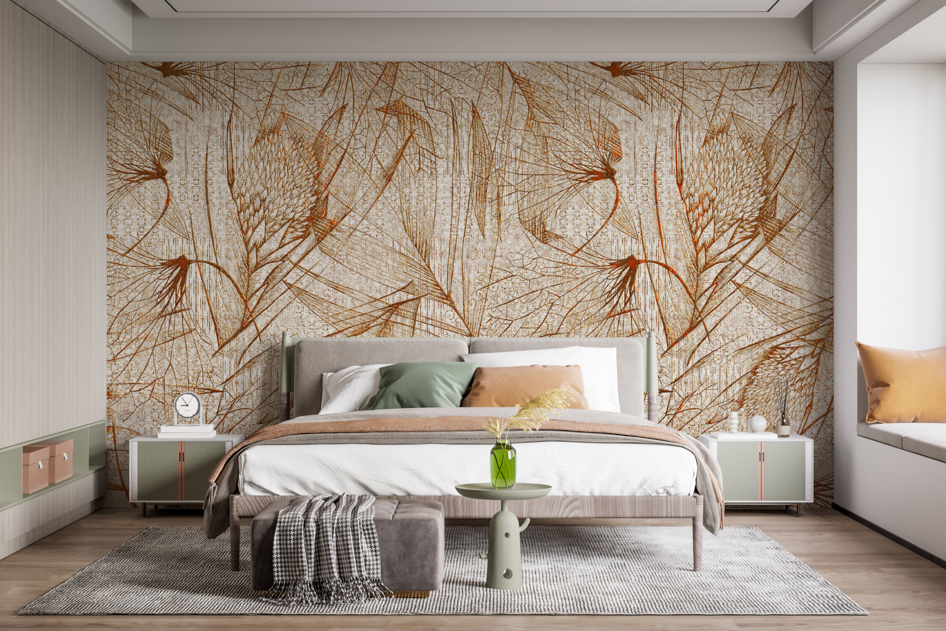 Foto tapet linie subțire linie de frunze de desen