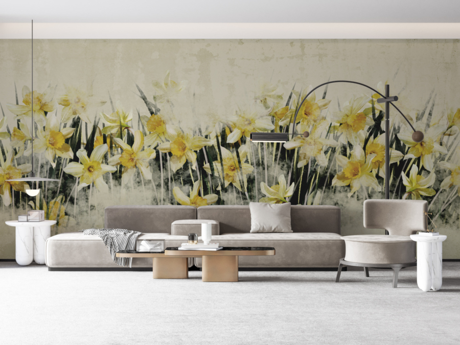 Perete mural de narcise galbene