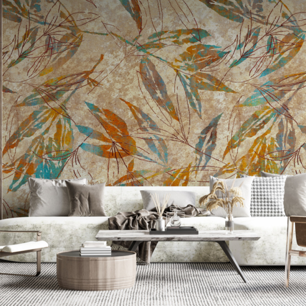 Mural Seledyn pe frunze maro
