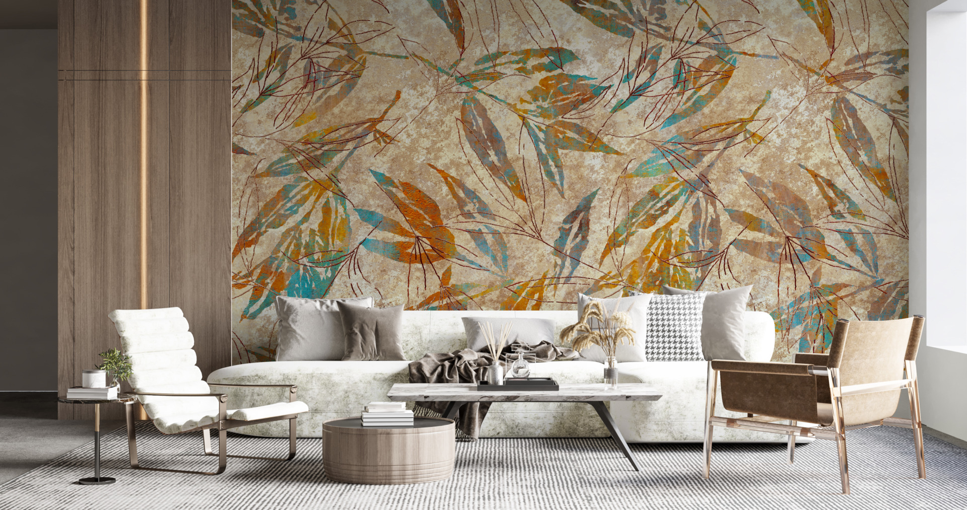 Mural Seledyn pe frunze maro