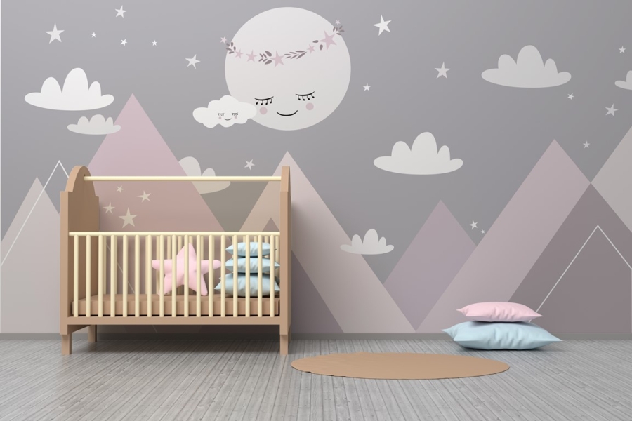 Mural Luna adormită în munți pentru copii