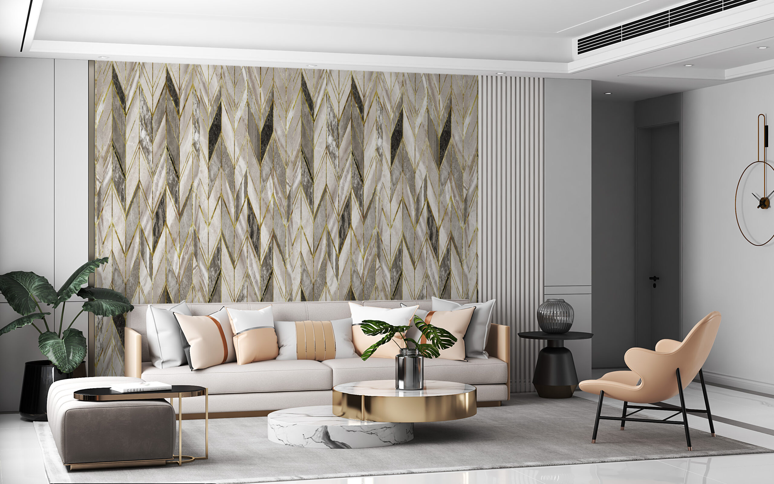Mural Silver Herringbone