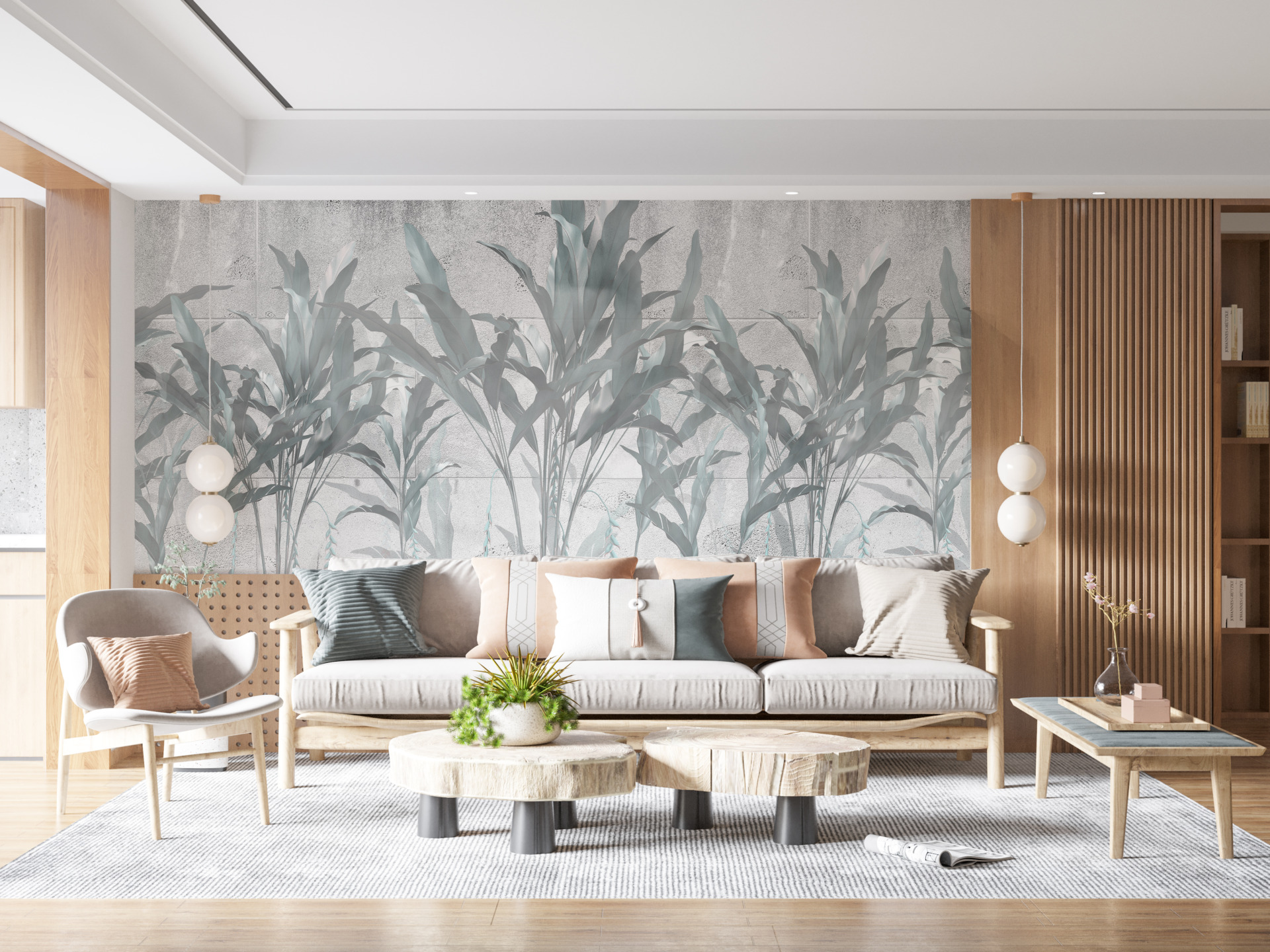 Pictura murală Tropical Grass în gri