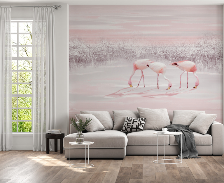 Fototapet Trei flamingi