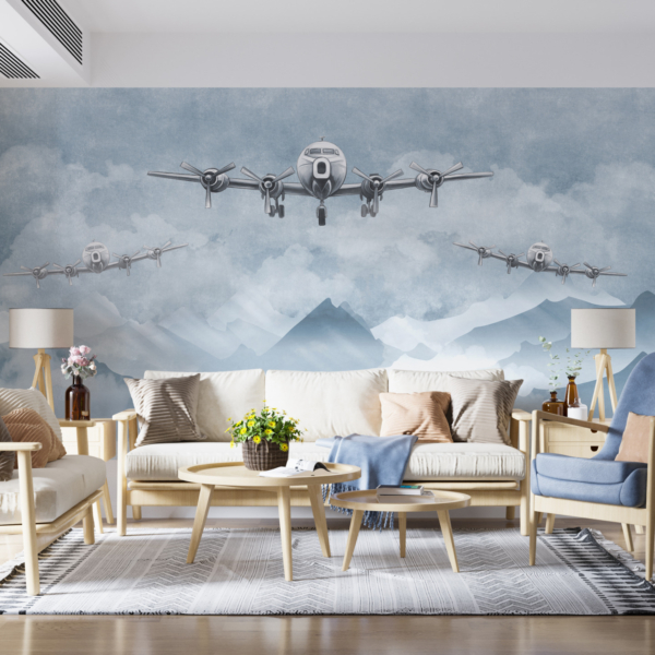 Mural Trei avioane în albastru