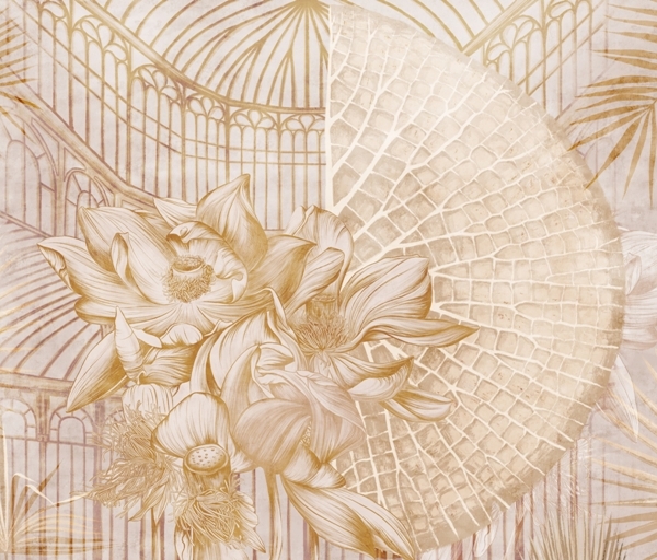 Mural Nuferi și frunze de palmier