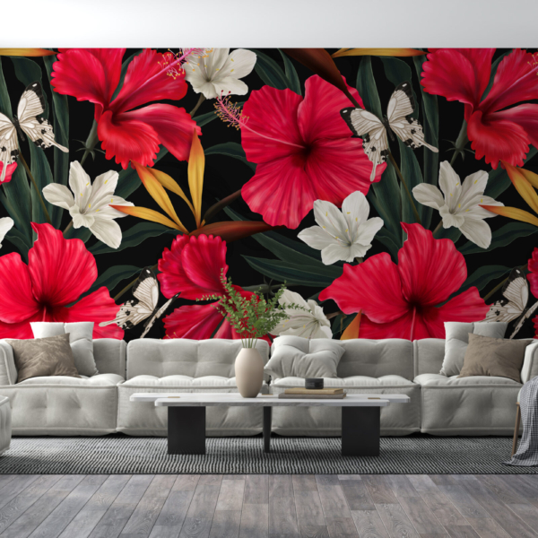 Mural printre flori roșii