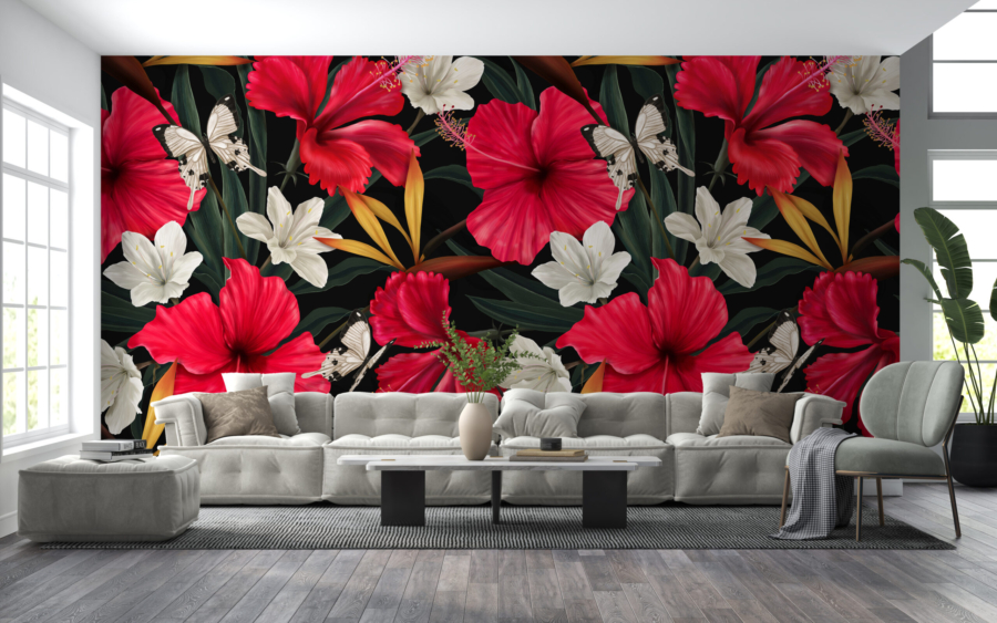 Mural printre flori roșii