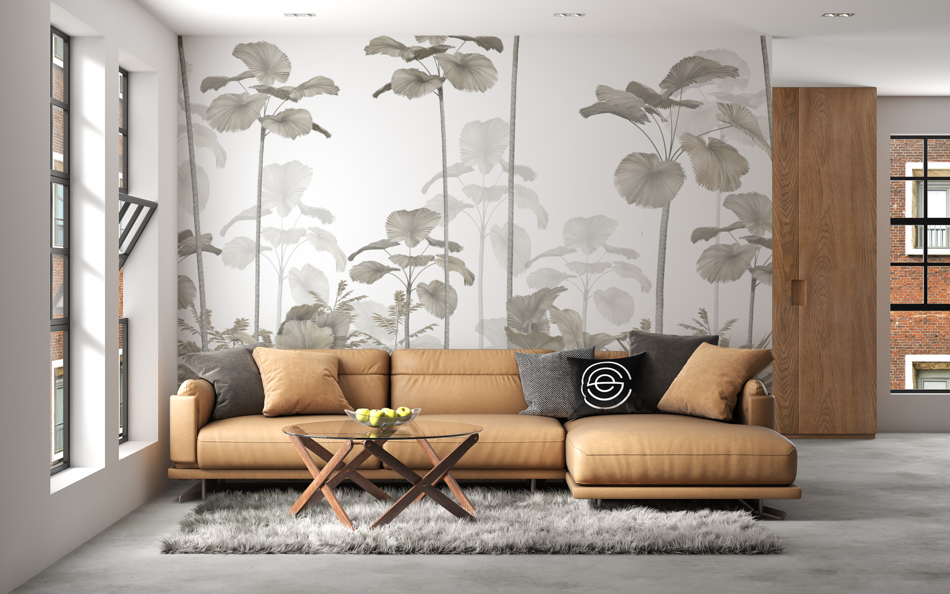 Murală de palmieri de mare printre ierburi