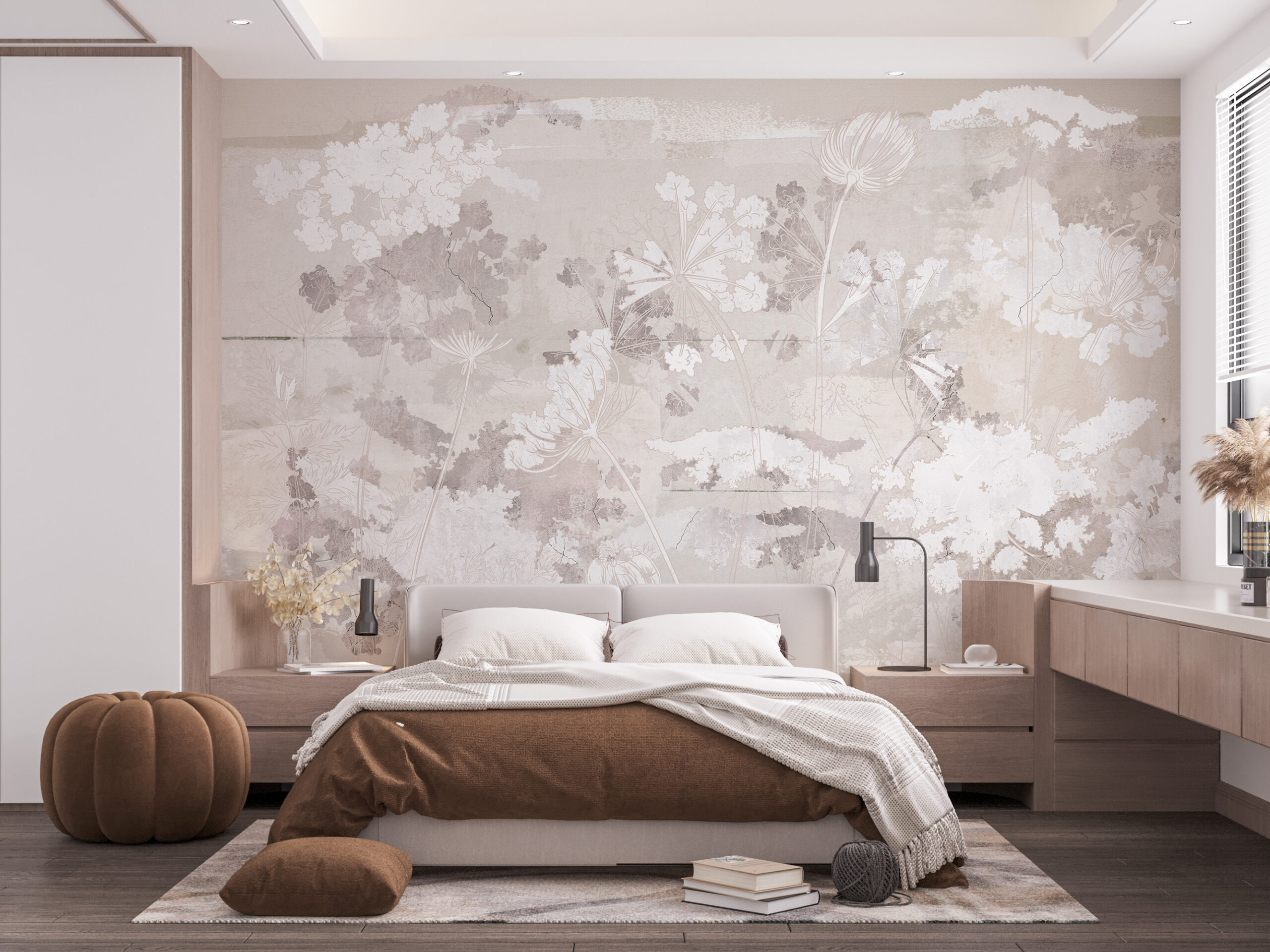 Contur mural de plante albe