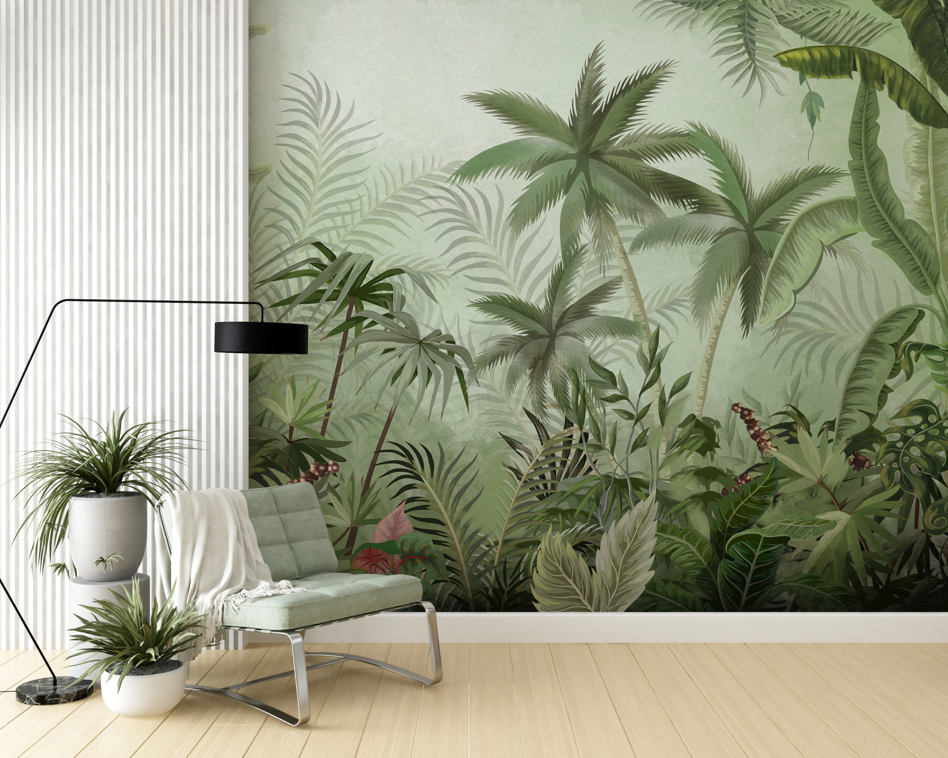 Murală verde de pădure tropicală