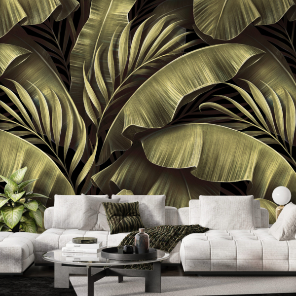 Mural verde cu frunze tropicale