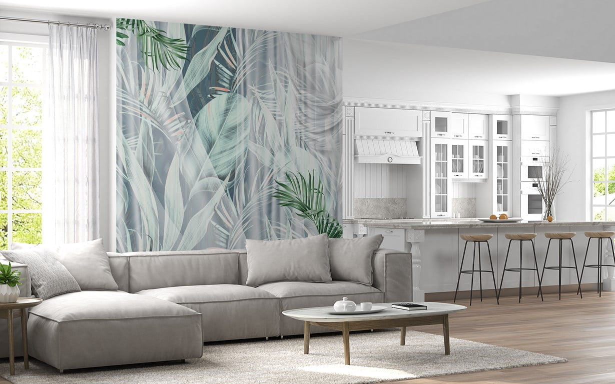 Mural Green Leaves în spatele cortinei