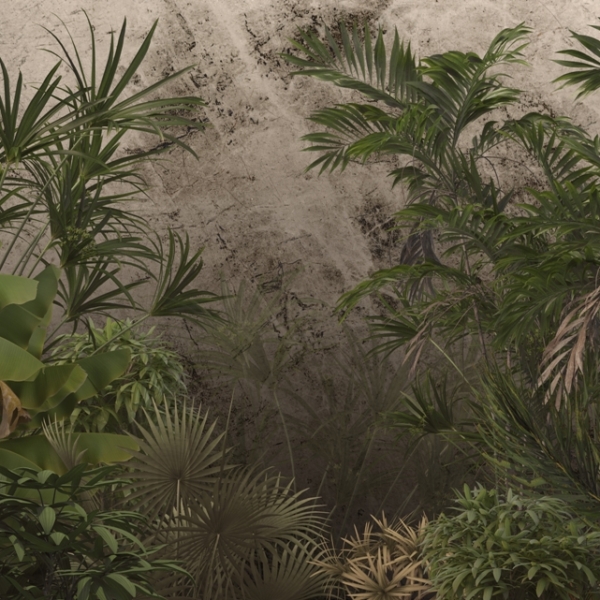 Mural Tropics verde pe un fundal gri