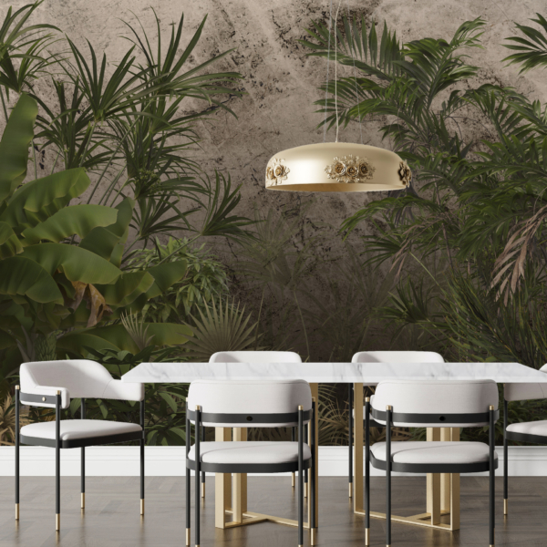 Mural Tropics verde pe un fundal gri