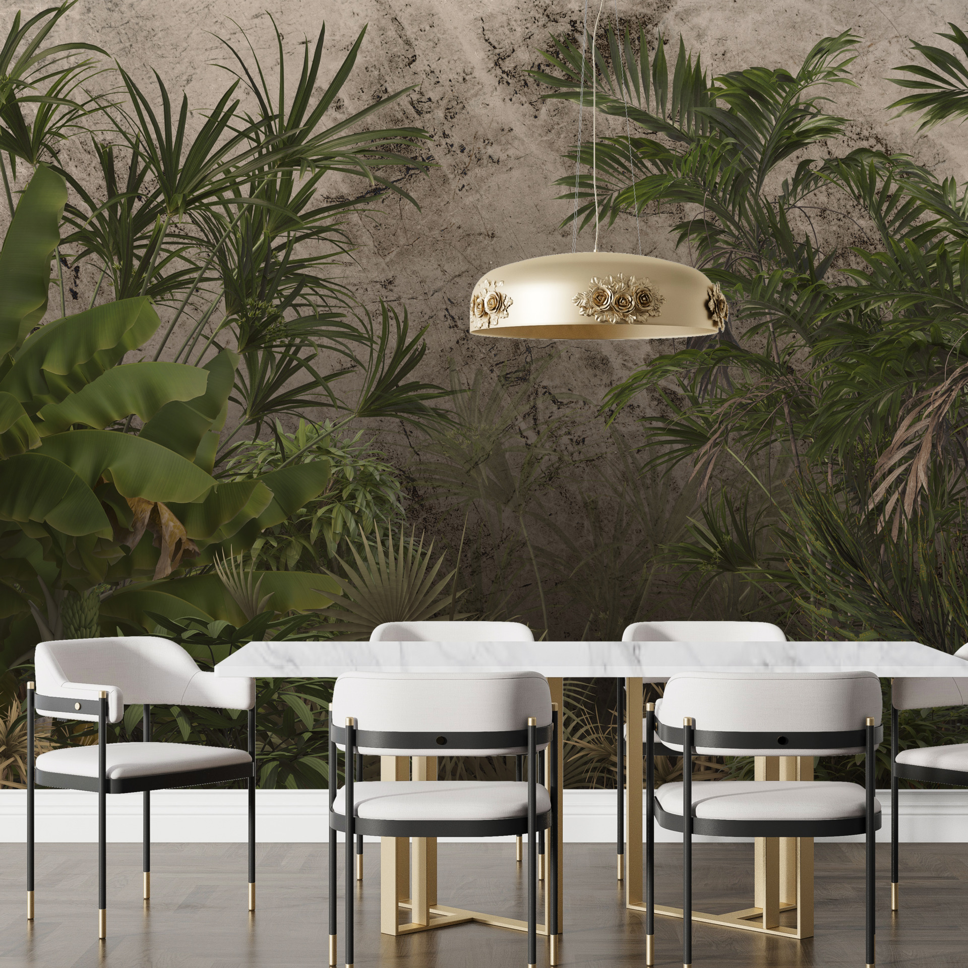 Mural Tropics verde pe un fundal gri
