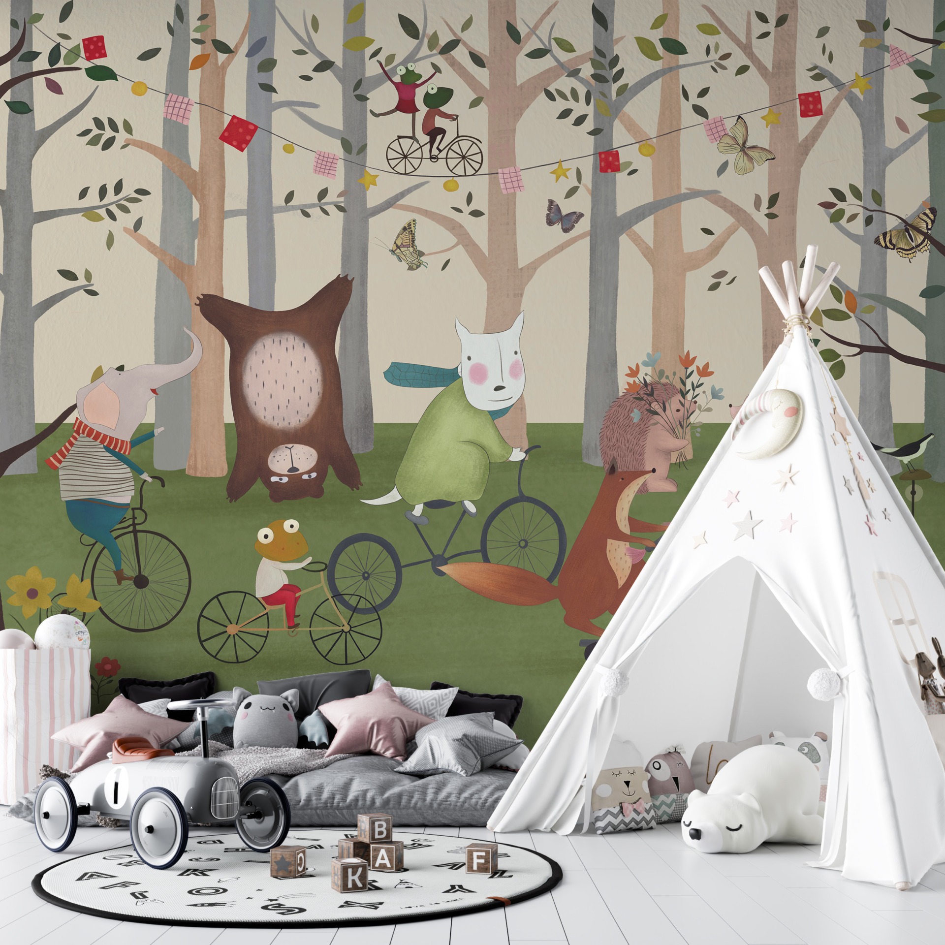 Mural de animale pe biciclete