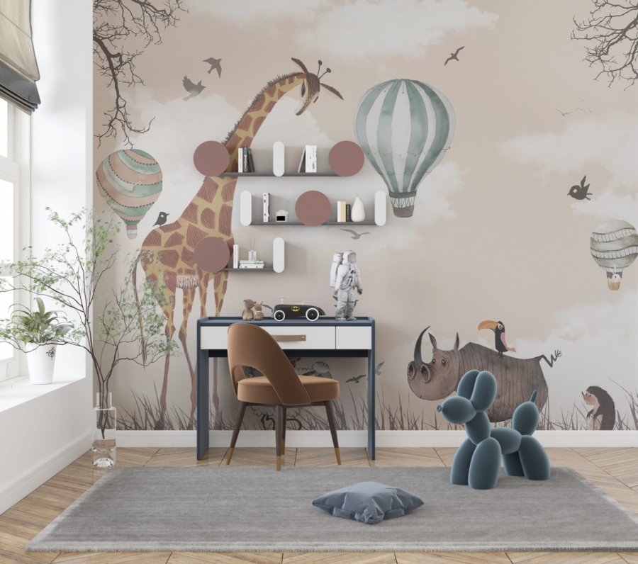 Mural de o girafă și baloane