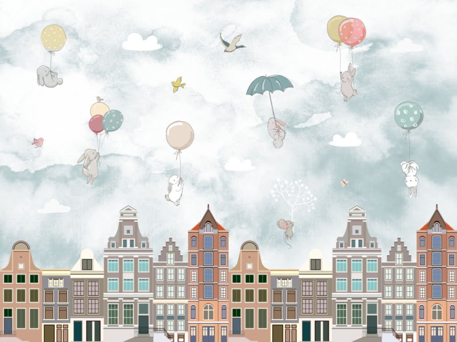 Mural cu animale care zboară deasupra orașului - imagine 4