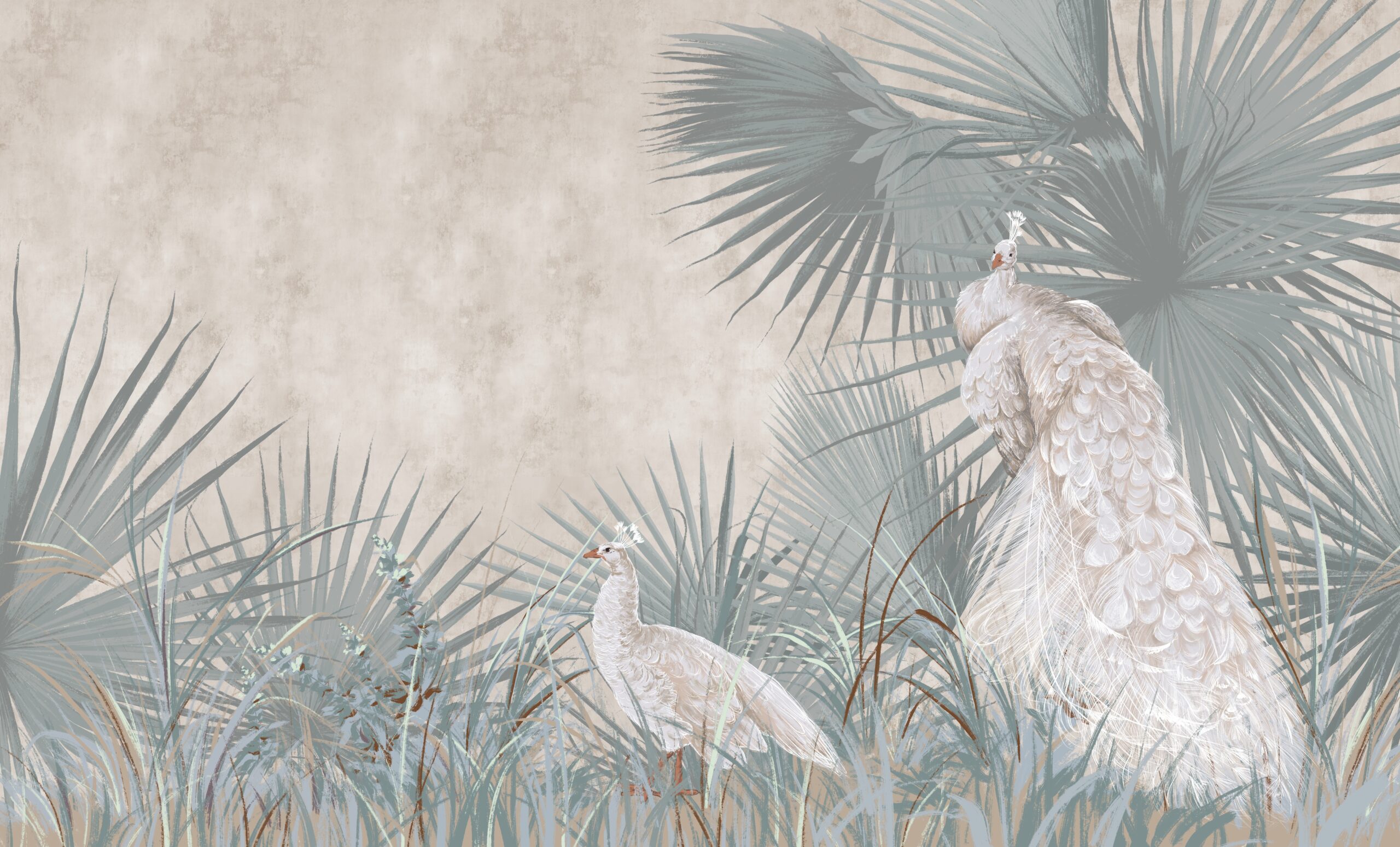 Graphic,Illustration,Of,A,Peacocks,And,Leaves.,Design,For,Interior