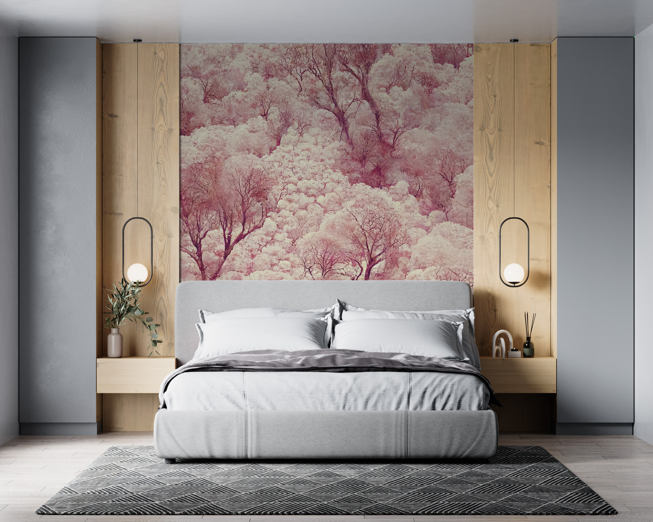 Mural cu o pădure roz din zborul unei păsări