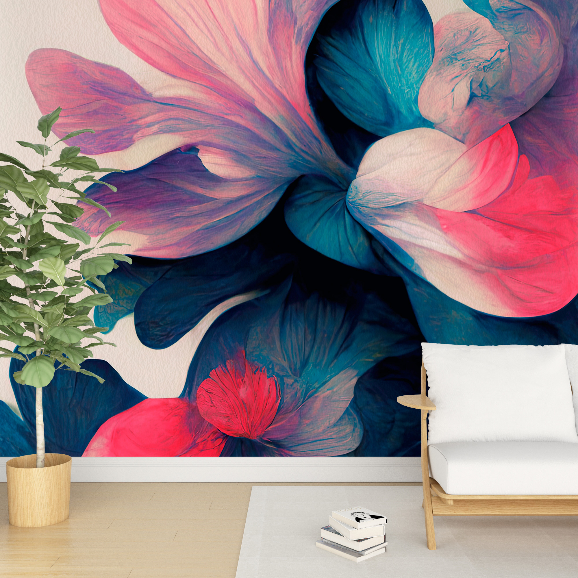 Photo Wallpaper Flori în roz și albastru marin