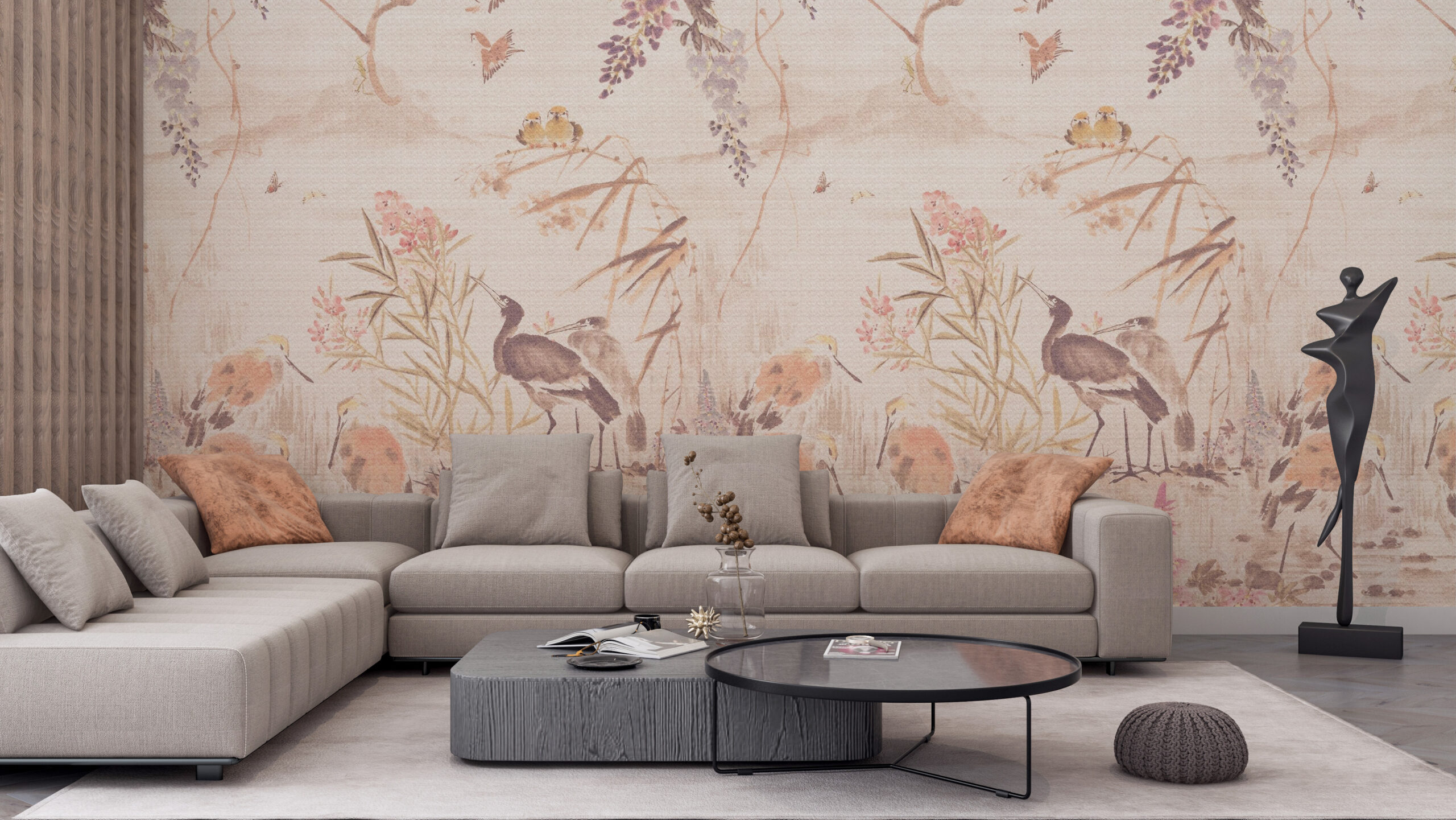 Mural Bird Garden în bej