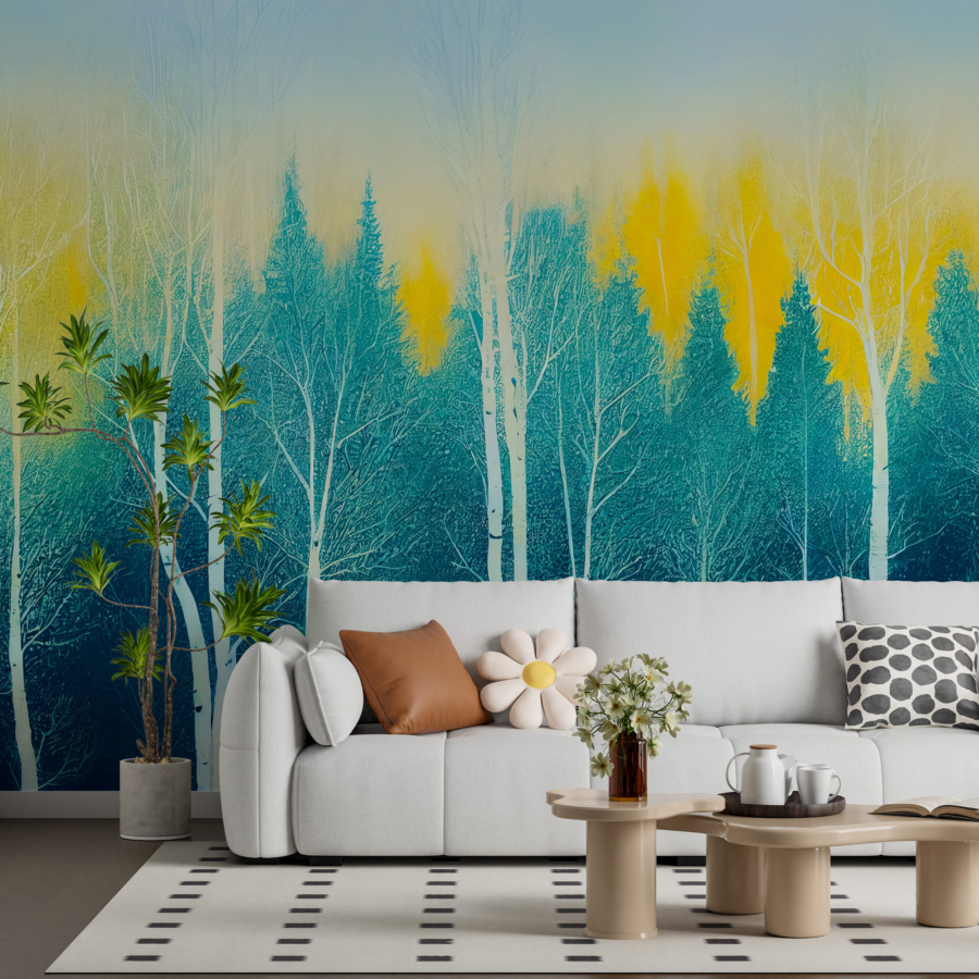 Mural Răsărit de soare peste pădure