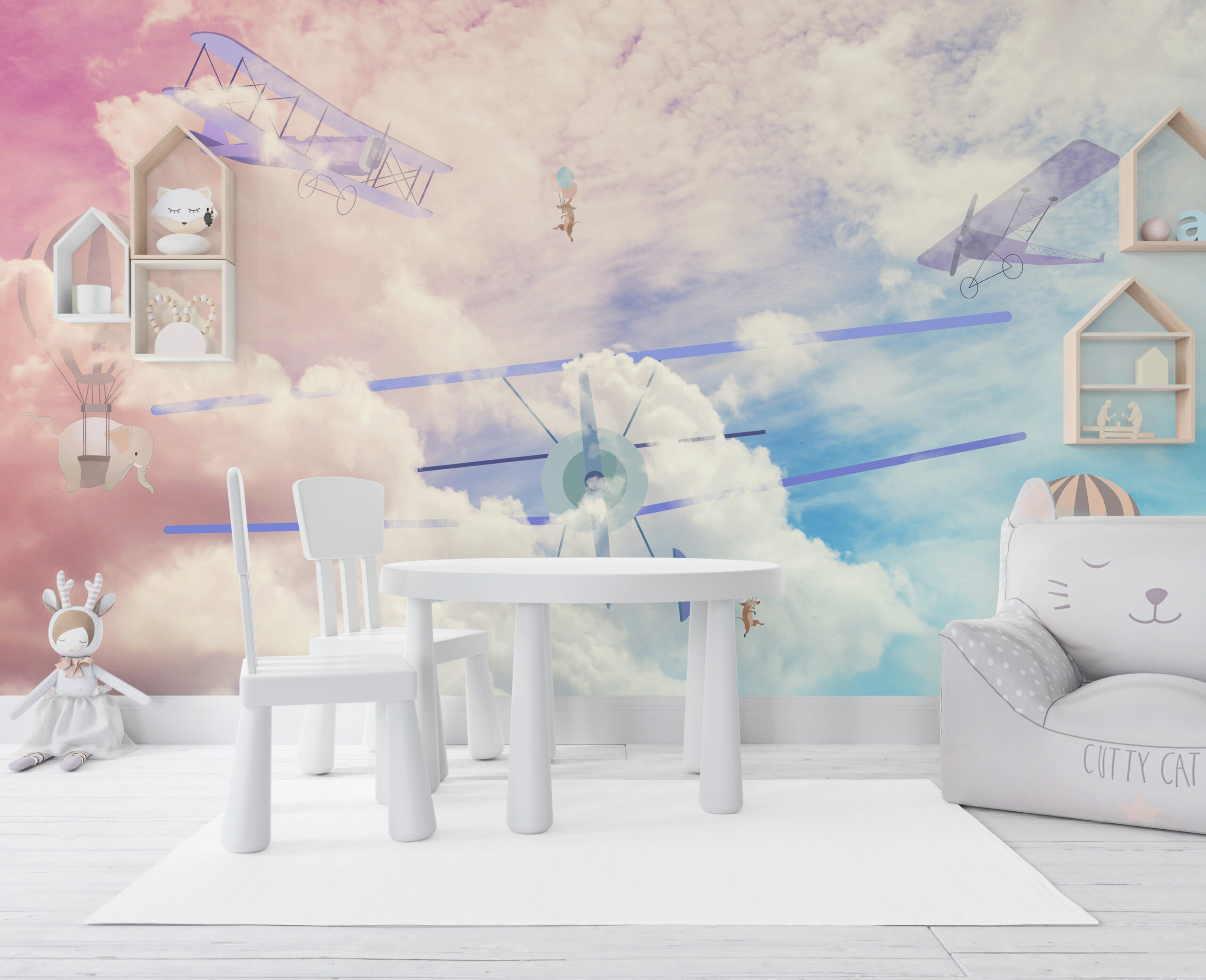 Foto Wallpaper Zbura în nori pastelate