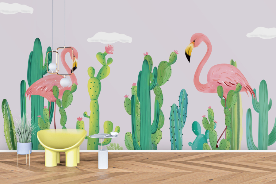 Wallpaper Flamingo și cactuși