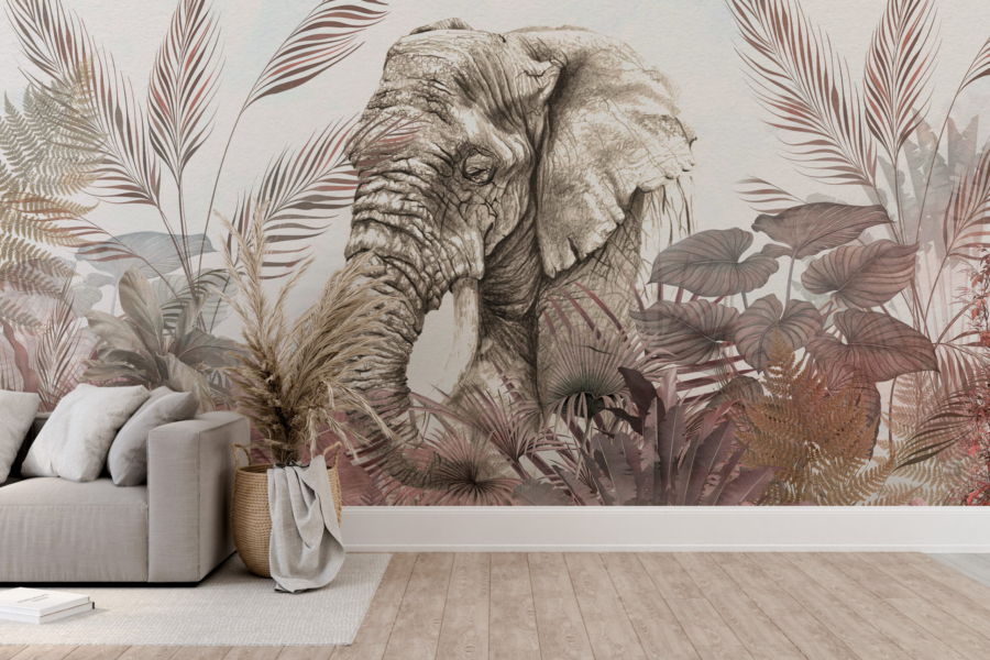 Mural Elefant roz tropical