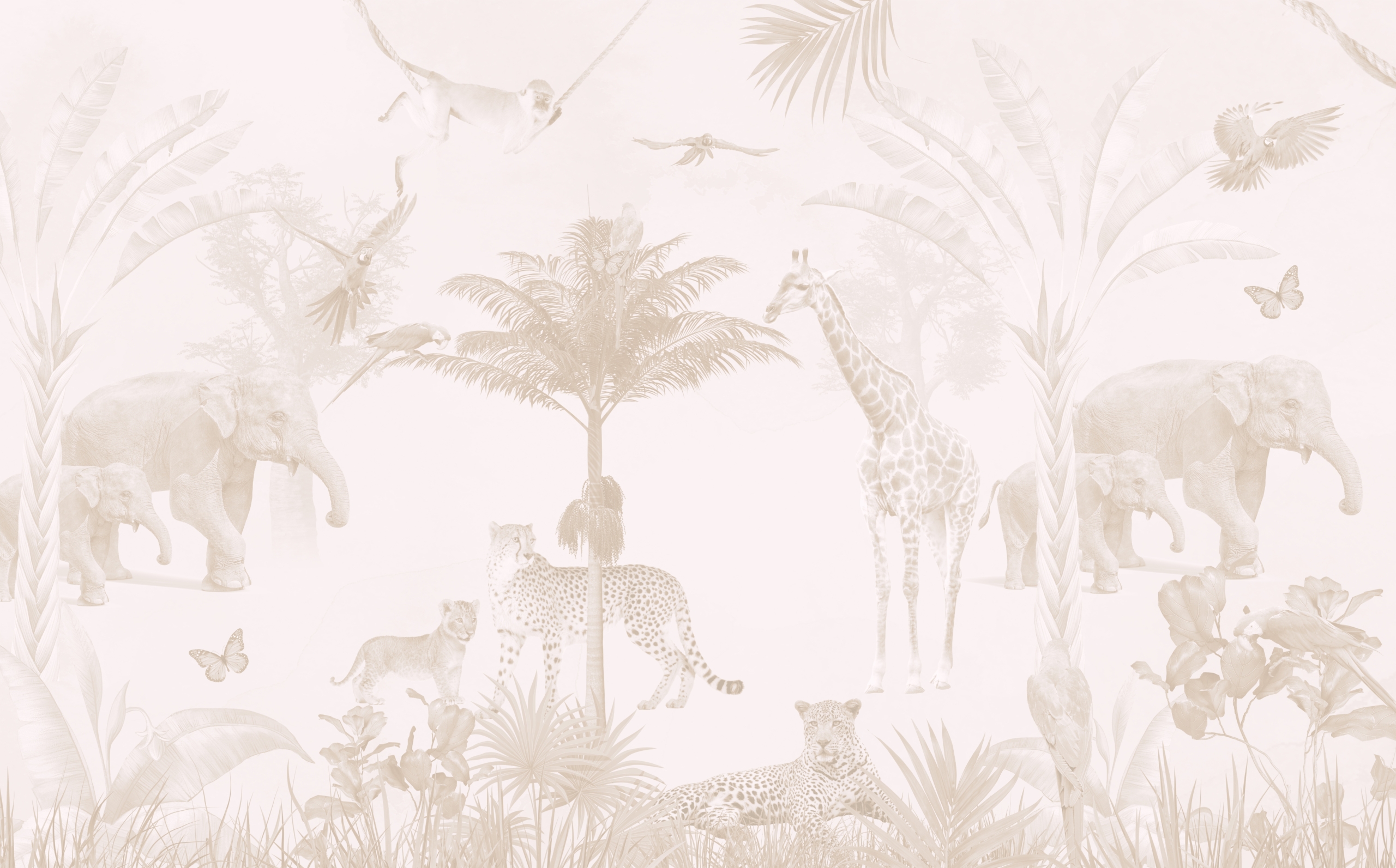 Safari,Animals,And,Tropical,Trees,Wallpaper,Design.,Mural,Wallpaper,-