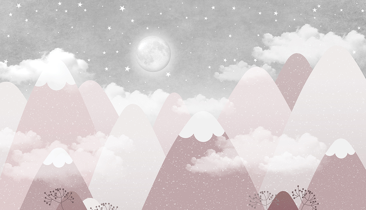 Night,Landscape,,Mountains,,Snow,,Stars,,Moon,,Children's,Wallpaper