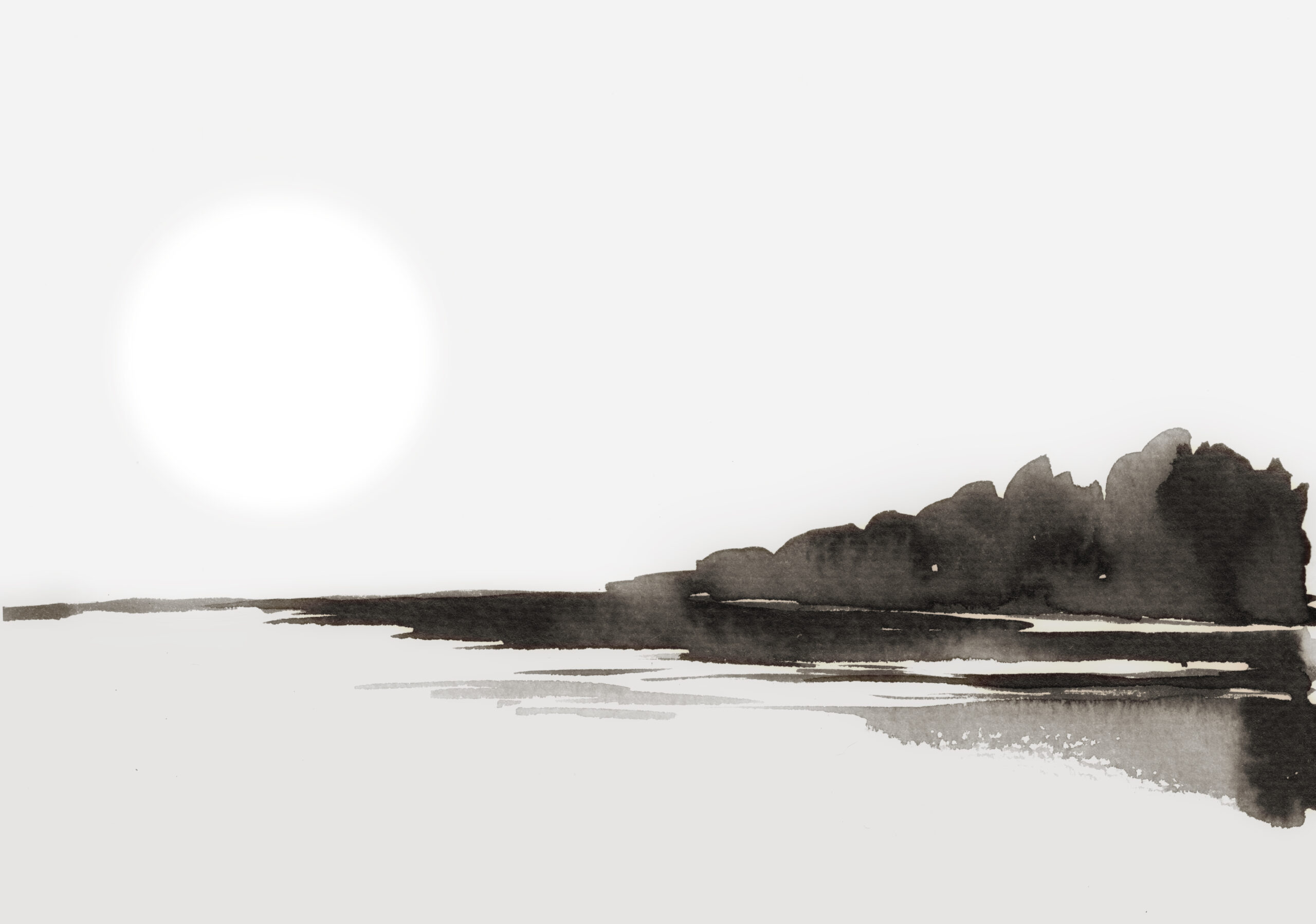 Watercolor,Sunrise,On,River,-,Hagd,Drawn,River,,Trees,And