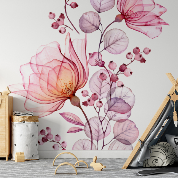 Picturi murale Flori delicate – fototapet botanic în acuarelă