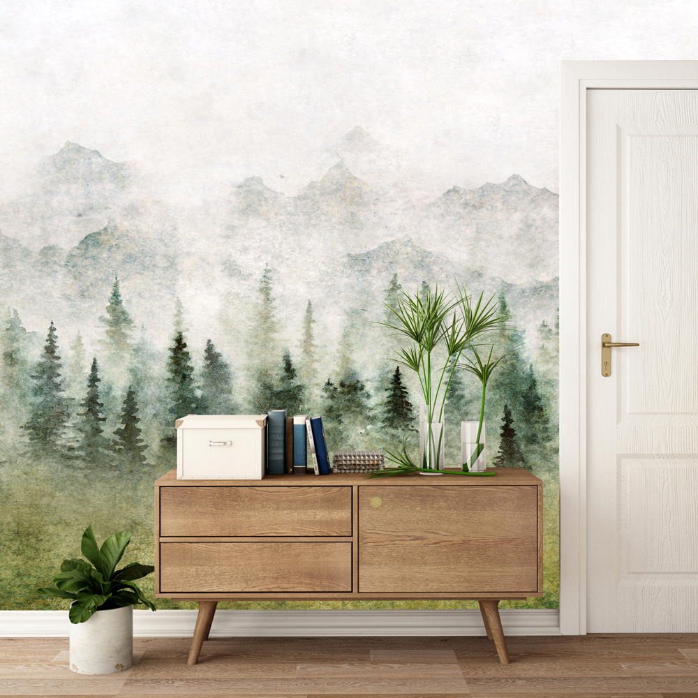 Picturi murale Pictură în acuarelă a unei păduri în ceață