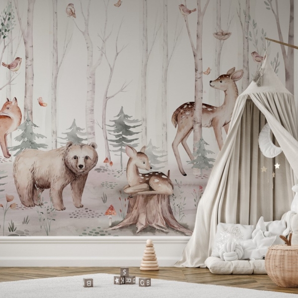 Picturi murale Animale de pădure într-un peisaj delicat