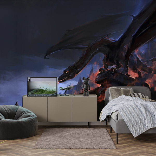 Fototapet Dragonul peste Ruinele Arzătoare