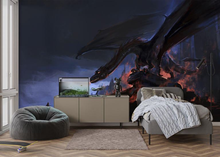 Fototapet Dragonul peste Ruinele Arzătoare