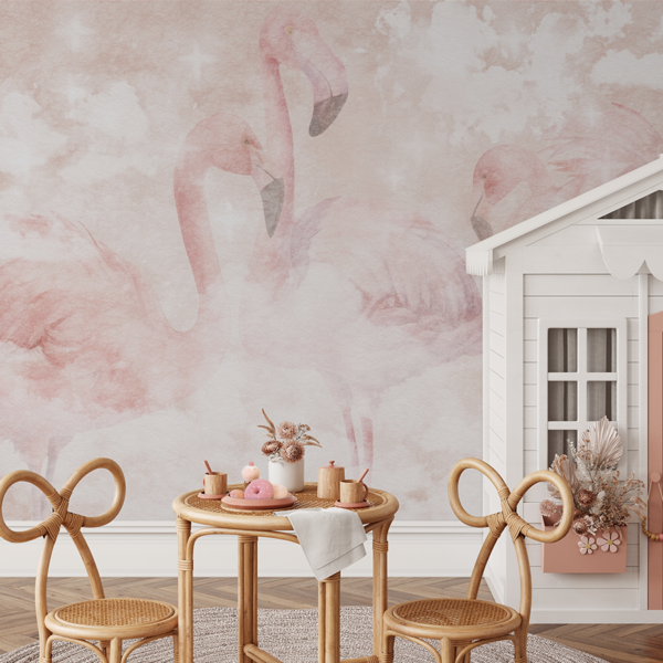 Fototapet Flamingo pastelate în nori