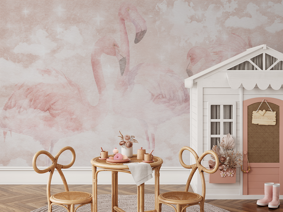 Fototapet Flamingo pastelate în nori