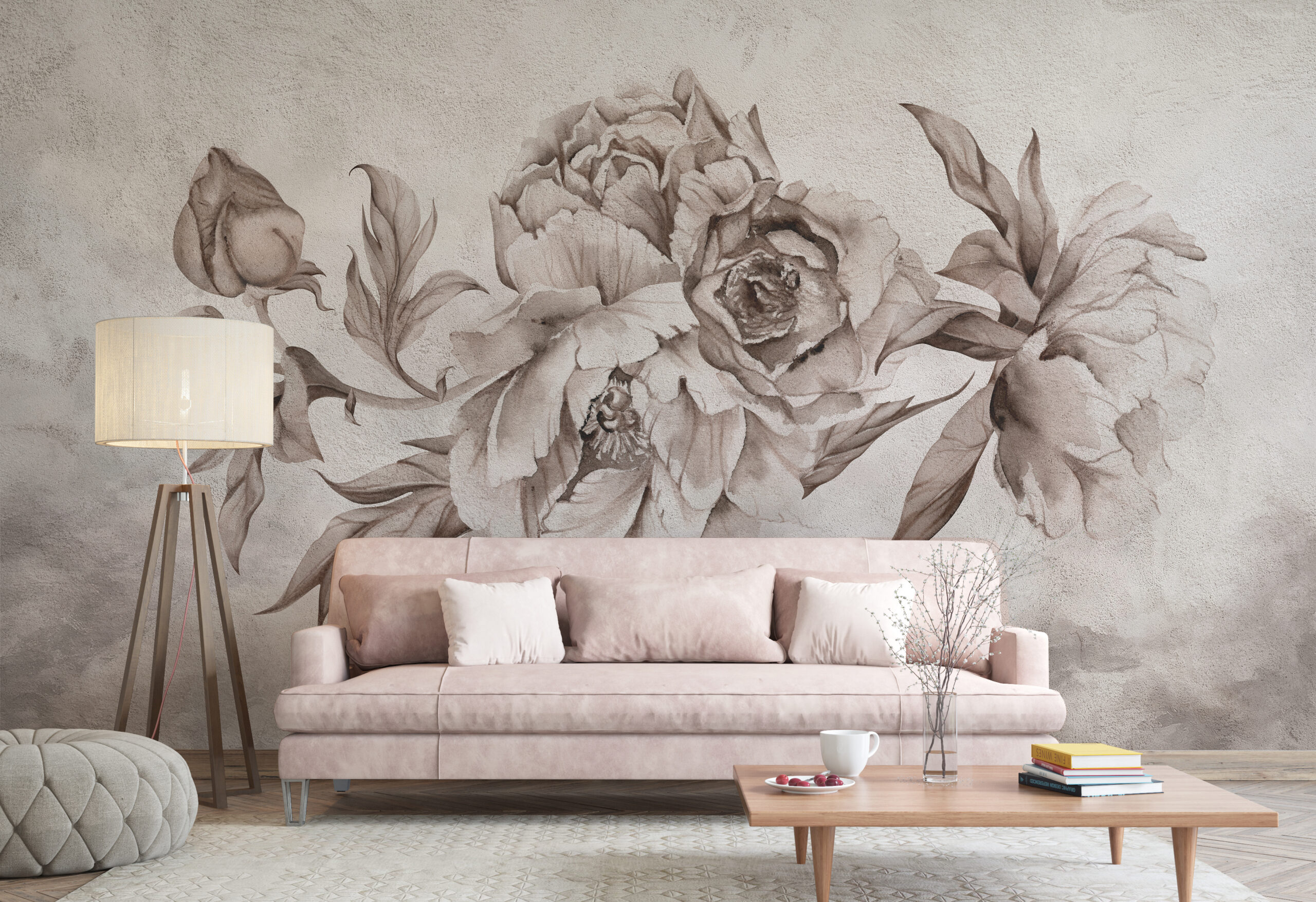 Fototapet Bujori în sepia - Natură pe tencuială