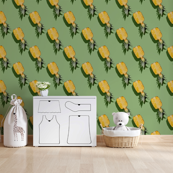 Fototapet Jumătăți de ananas pe fundal verde
