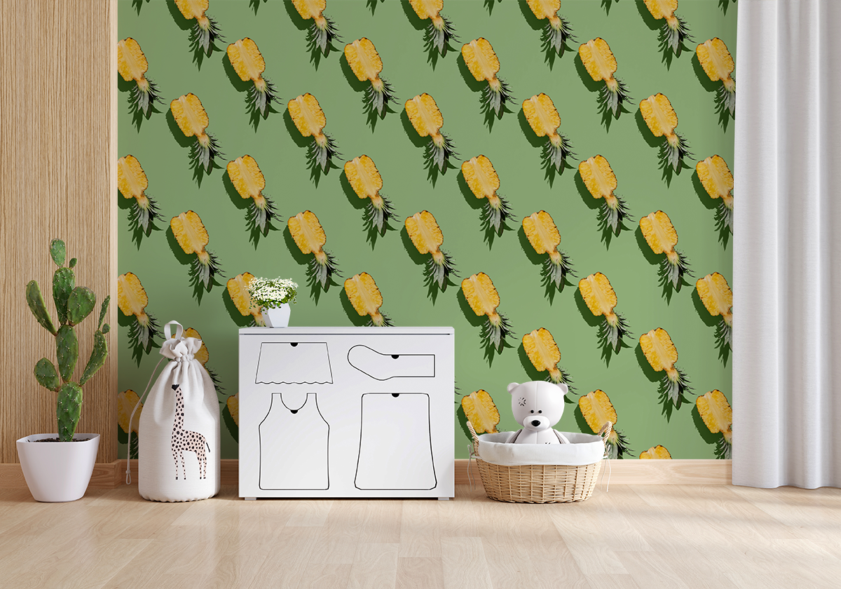 Fototapet Jumătăți de ananas pe fundal verde