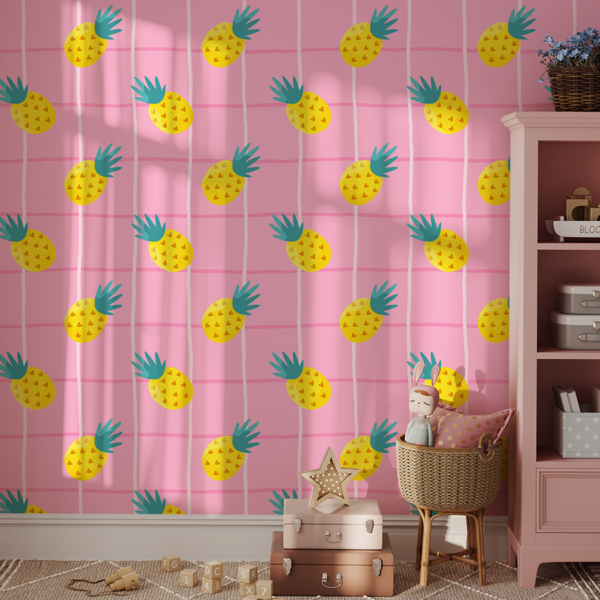 Fototapet Ananas galben pe carouri roz