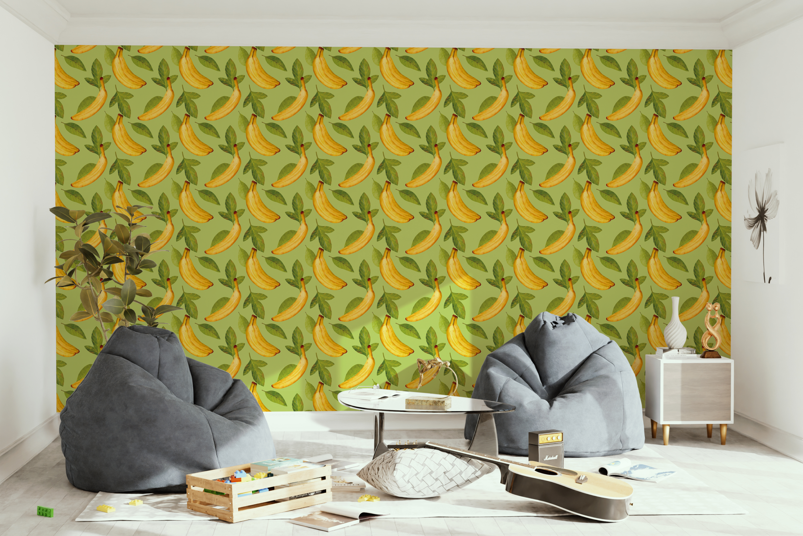 Fototapet Banane pe un fundal verde