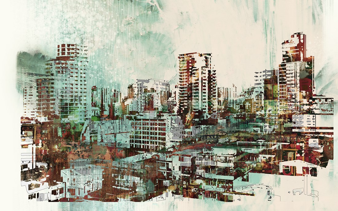 Cityscape,With,Abstract,Textures,illustration,Painting
