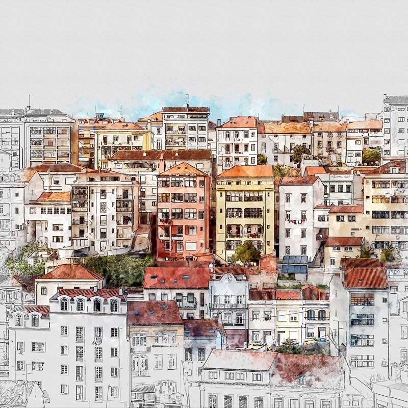 Abstract,Building,Watercolor,Sketch,Illustration