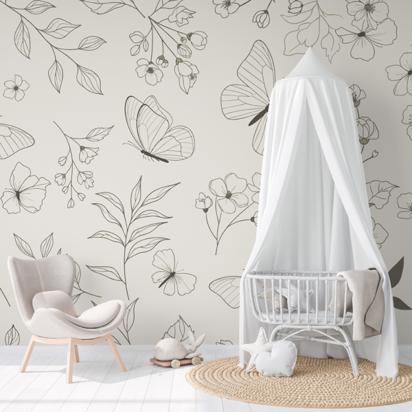 Fototapet Fluturi printre flori