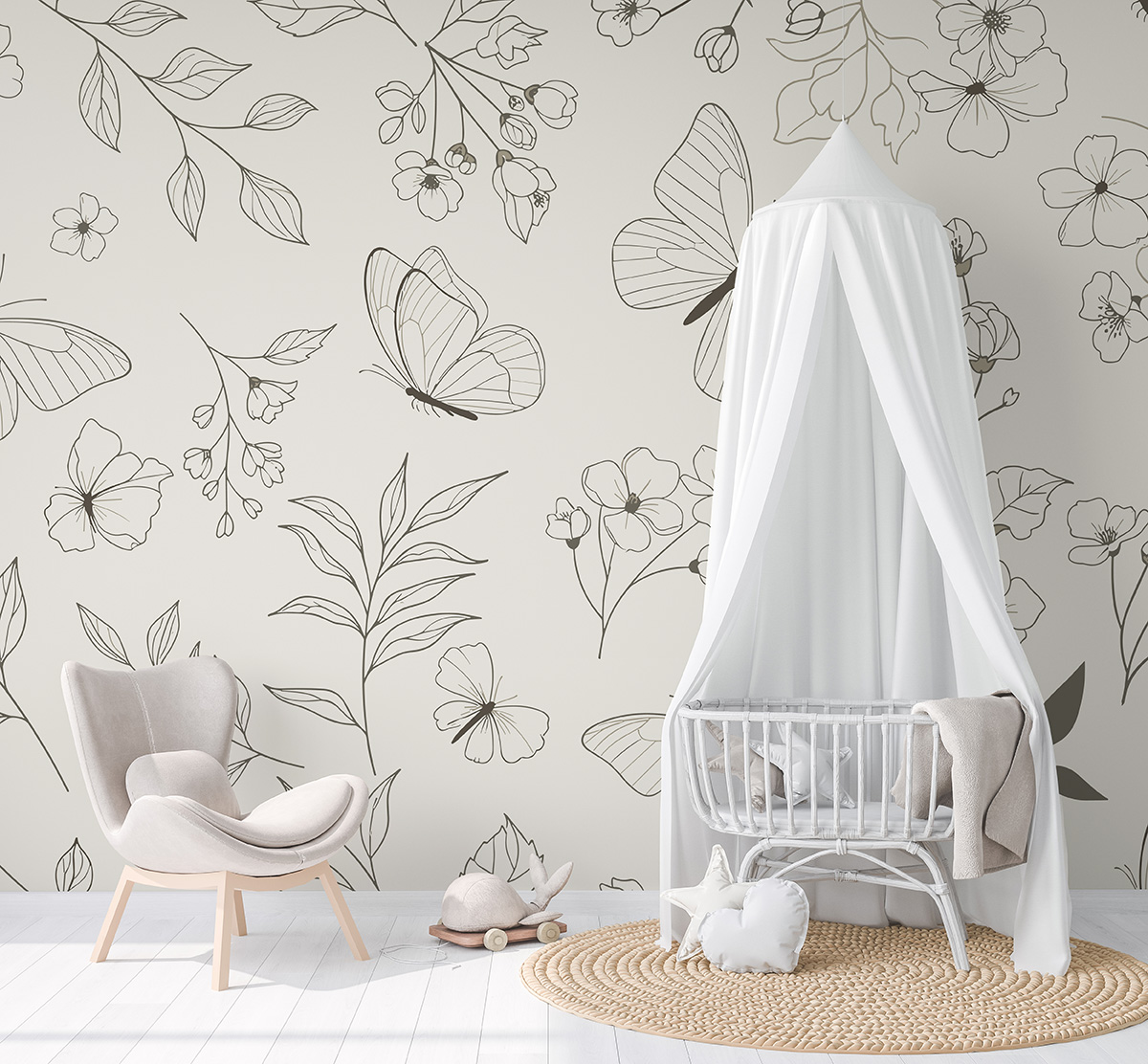 Fototapet Fluturi printre flori